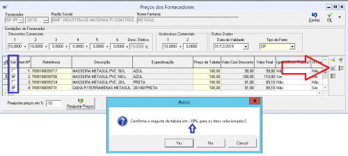 Reajuste de Preços do Fornecedor