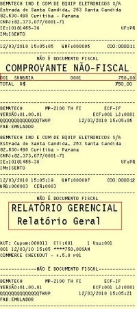 Comprovante Não Fiscal Emitido pela ECF.