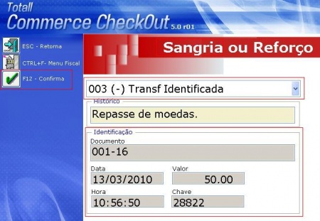 Transferência Identificada - Sangria.