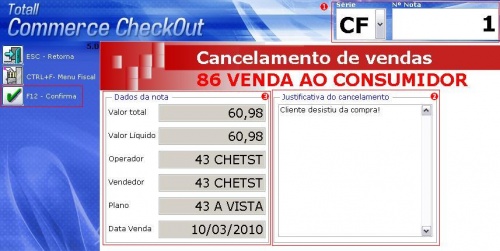 Tela de Cancelamento.