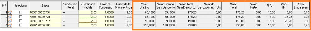 Grid de Itens do Fornecedor